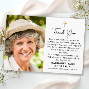 Tarjeta De Agradecimiento Mensaje Personalizado de Cruz Simple Foto Funeral
