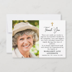 Tarjeta De Agradecimiento Mensaje Personalizado de Cruz Simple Foto Funeral