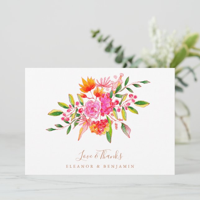 Tarjeta De Agradecimiento Mensaje personalizado naranja floral foto boda  (Anverso de pie)