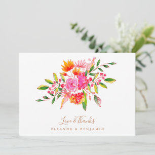 Tarjeta De Agradecimiento Mensaje personalizado naranja floral foto boda 