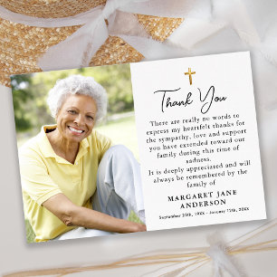 Tarjeta De Agradecimiento Mensaje Personalizado Simple Cruz Foto Funeral