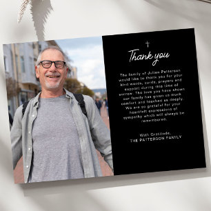 Tarjeta De Agradecimiento Mensaje personalizado simple cruz foto Funeral