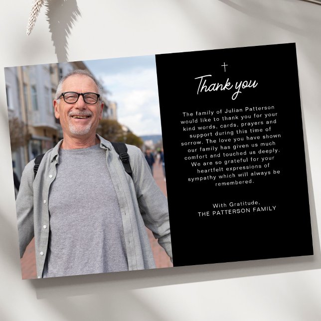 Tarjeta De Agradecimiento Mensaje personalizado simple cruz foto Funeral (Subido por el creador)