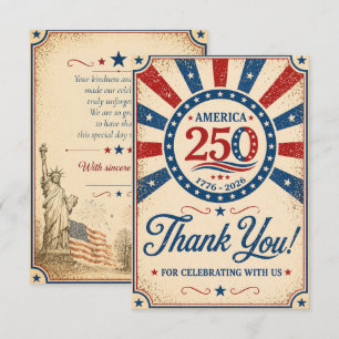 Tarjeta De Agradecimiento Mensaje Personalizado Vintage América 250 1776–202