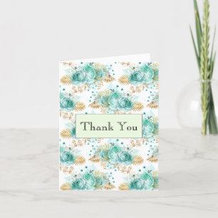 Tarjeta De Agradecimiento Menta Glam Gold Floral Gracias 