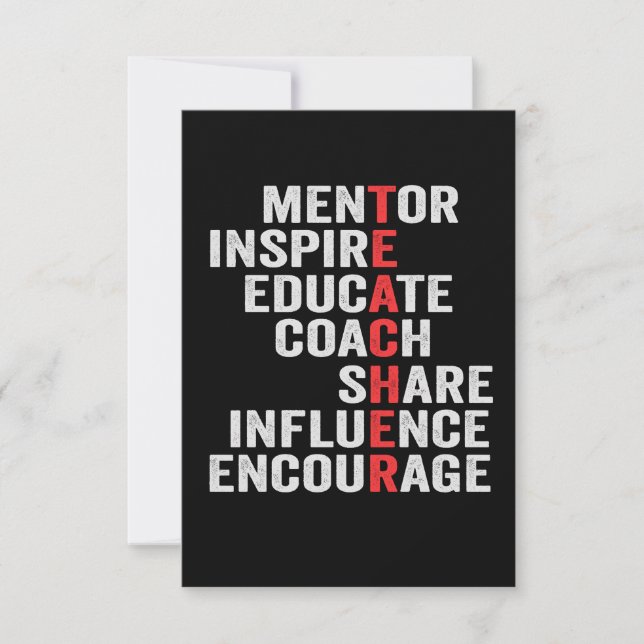Tarjeta De Agradecimiento Mentor Inspire Educar Entrenador Compartir Influen (Anverso)