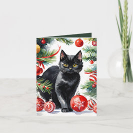 Tarjeta De Agradecimiento Meowy Navidades Kitten Watercolor Holiday Card