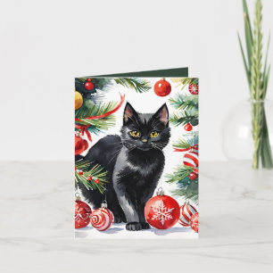 Tarjeta De Agradecimiento Meowy Navidades Kitten Watercolor Holiday Card