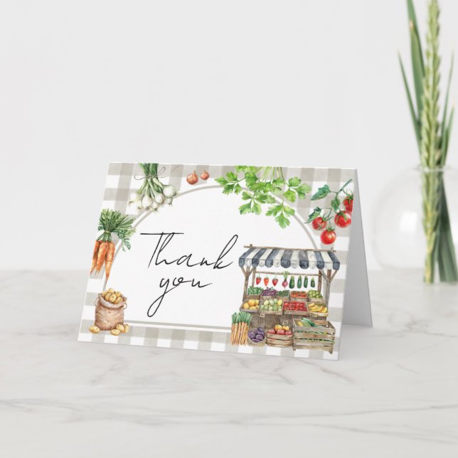 Tarjeta De Agradecimiento Mercado de agricultores Baby Shower de producción  (Anverso)