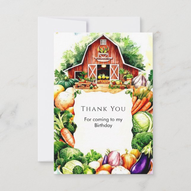 Tarjeta De Agradecimiento Mercado de Cumpleaños de Agricultores de Verduras  (Anverso)