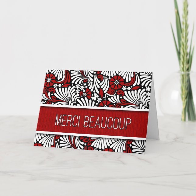 Tarjeta De Agradecimiento Merci Beaucoup Red Fern Blank French (Anverso)