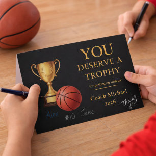 Tarjeta De Agradecimiento Mereces un Trofeo Entrenador de Baloncesto Diverti