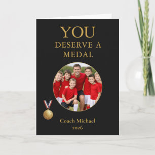 Tarjeta De Agradecimiento Mereces una Medalla Foto del Equipo del Entrenador