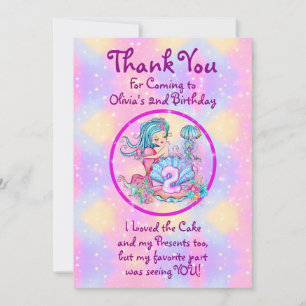 Tarjeta De Agradecimiento Mermaid 2º cumpleaños Cambio Editar Texto Personal