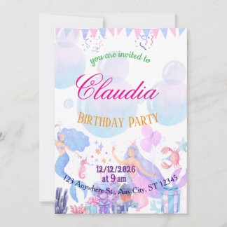 Tarjeta De Agradecimiento Mermaid Birthday Invitation for Kids