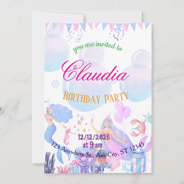 Tarjeta De Agradecimiento Mermaid Birthday Invitation for Kids (Anverso)