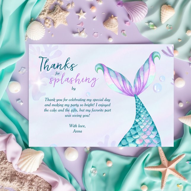 Tarjeta De Agradecimiento Mermaid gracias por aplastar por cumpleaños (Thank for Splashing By Mermaid Birthday Theme Thank You Card)