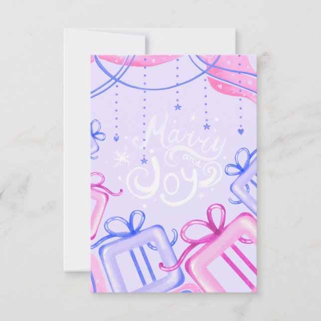 Tarjeta De Agradecimiento Merry and Joy Pastel Holiday Card with Gift Boxes (Anverso)