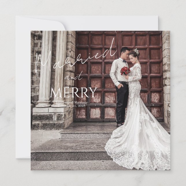 Tarjeta De Agradecimiento  Merry and Married Elegant Photo Wedding (Anverso)