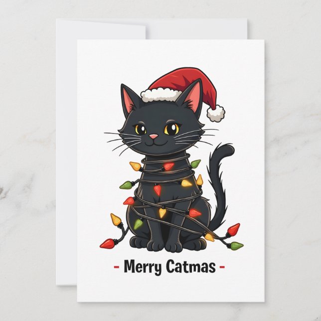 Tarjeta De Agradecimiento Merry Catmas Navidades divertidos felinos (Anverso)