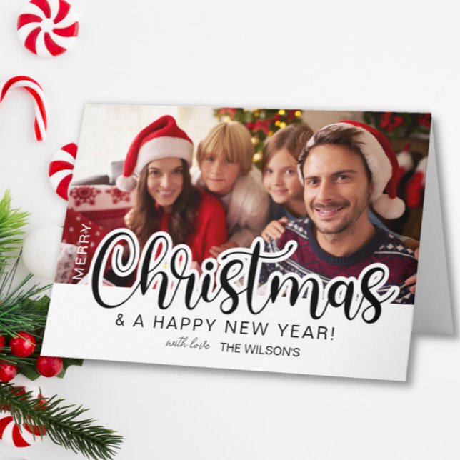 Tarjeta De Agradecimiento Merry Christmas Bold Script Photo Card (Subido por el creador)