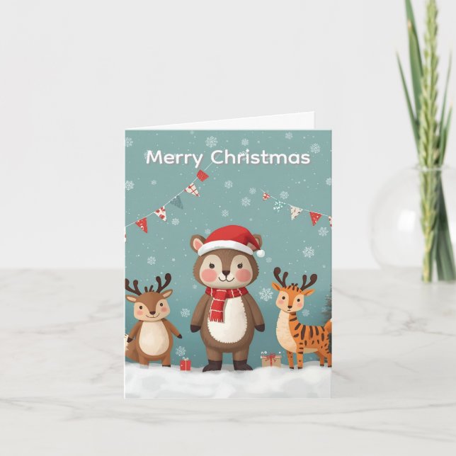 Tarjeta De Agradecimiento Merry Christmas Cute Animals Christmas Card (Anverso)