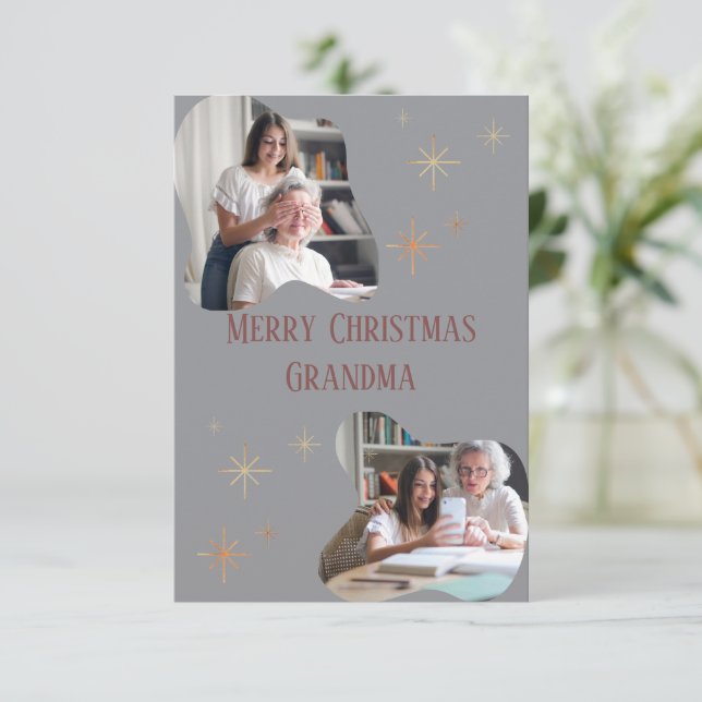 Tarjeta De Agradecimiento Merry Christmas Grandma – Card with Your Photos (Anverso de pie)