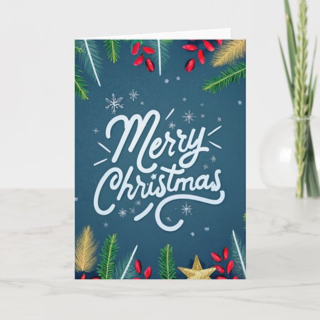 Tarjeta De Agradecimiento Merry Christmas holly branch botanical (Anverso)