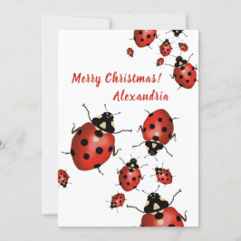 Tarjeta De Agradecimiento Merry Christmas Ladybug Red Black on White