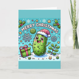 Tarjeta De Agradecimiento Merry Christmas Pickle con Santa Hat