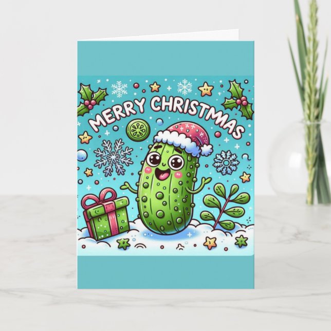 Tarjeta De Agradecimiento Merry Christmas Pickle con Santa Hat (Anverso)