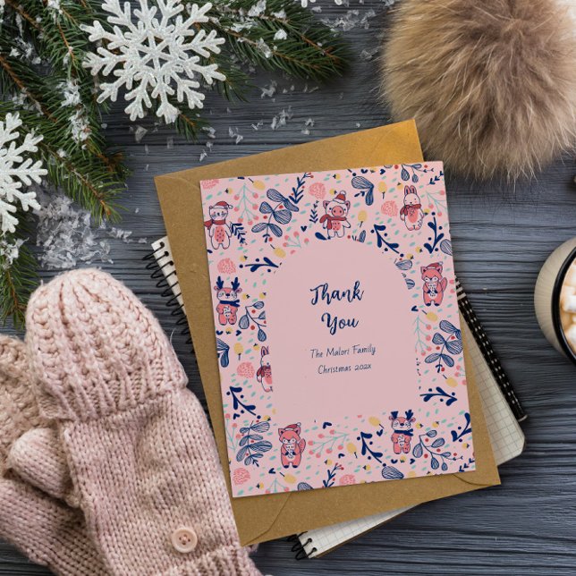 Tarjeta De Agradecimiento Merry Christmas Woodland Friends in Winter Forest  (Subido por el creador)