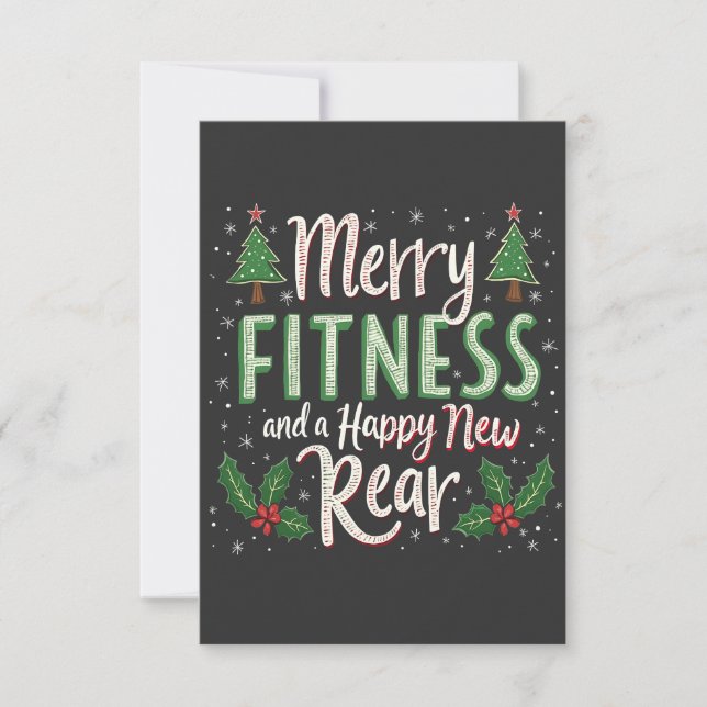 Tarjeta De Agradecimiento Merry Fitness y Feliz Nueva Navidad de Construcció (Anverso)