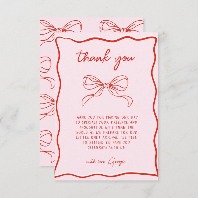 Tarjeta De Agradecimiento Merry Little Baby Shower Hand Drawn Bow Thank You (Anverso / Reverso)