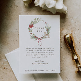 Tarjeta De Agradecimiento Merry Little Baby Shower Red Bow Wreath