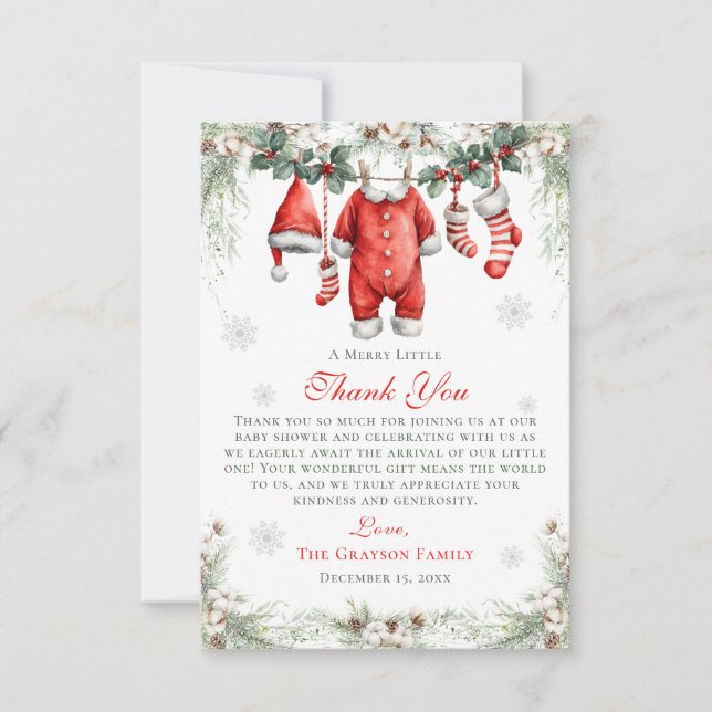 Tarjeta De Agradecimiento Merry Little Baby Shower Santa Clothesline (Anverso)
