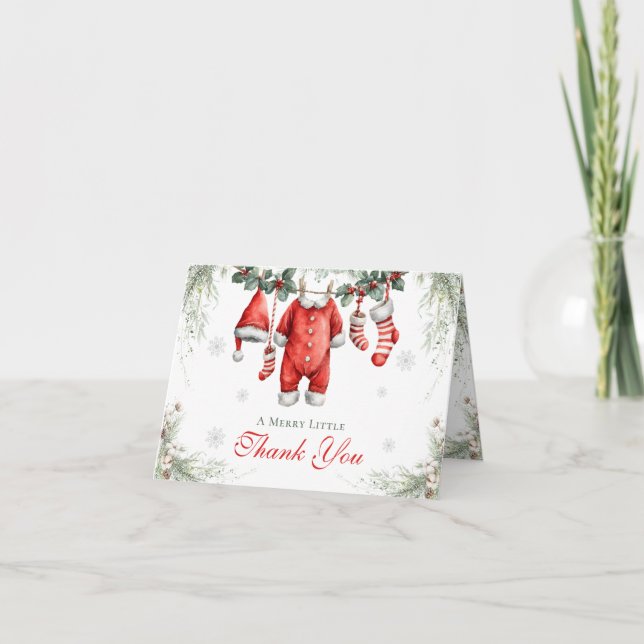 Tarjeta De Agradecimiento Merry Little Baby Shower Santa Clothesline (Anverso)