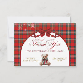 Tarjeta De Agradecimiento Merry Little Red Bow Christmas Plaid