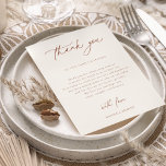 Tarjeta De Agradecimiento Mesa de recepción de bodas de Siena Gracias<br><div class="desc">Desert Siena,  Boda recepción gracias tarjeta de mesa. La plantilla proporciona varias líneas para el mensaje de agradecimiento de su personalizado. Características,  tipografía de color siena quemada sobre fondo beige arenoso con respaldo a color siena a juego.</div>