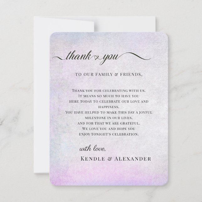 Tarjeta De Agradecimiento Mesa De Recepción Gris Lavender Gracias (Anverso)