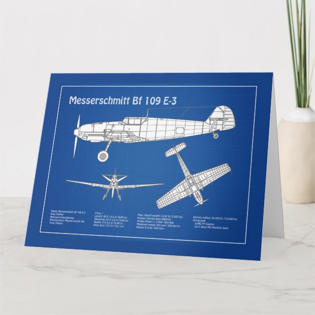 Tarjeta De Agradecimiento Messerschmitt Bf 109 - Plano aéreo ABD (Anverso)
