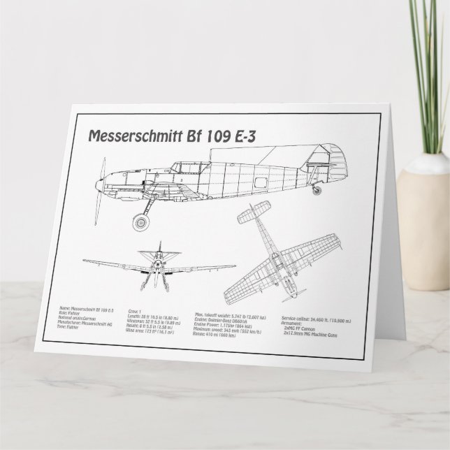 Tarjeta De Agradecimiento Messerschmitt Bf 109 - Plano aéreo BD (Anverso)