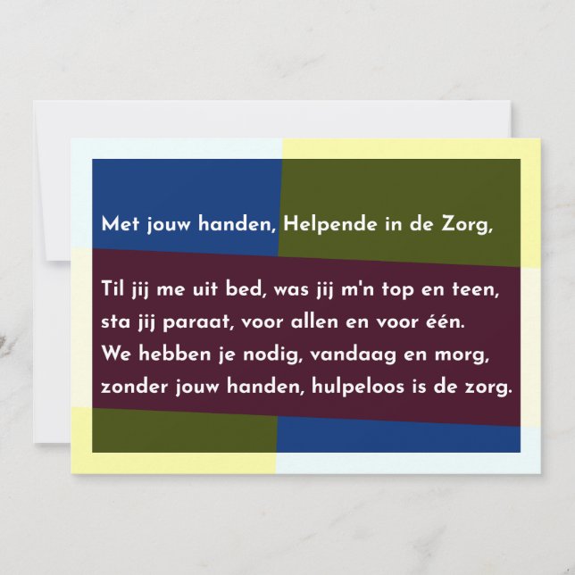 Tarjeta De Agradecimiento Met jouw handen, Helpende in de Zorg (Anverso)