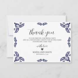 Tarjeta De Agradecimiento Mexican Talavera Black Floral Minimalist Wedding