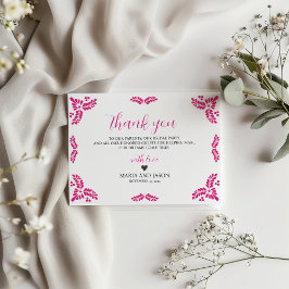 Tarjeta De Agradecimiento Mexican Talavera Pink Floral Minimalist Wedding