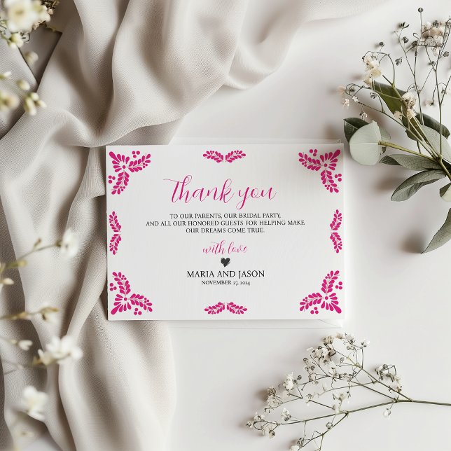 Tarjeta De Agradecimiento Mexican Talavera Pink Floral Minimalist Wedding (Mexican Talavera Pink Floral Minimalist Wedding Thank You Card)