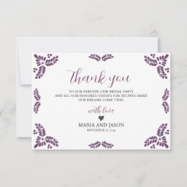 Tarjeta De Agradecimiento Mexican Talavera Purple Floral Minimalist Wedding