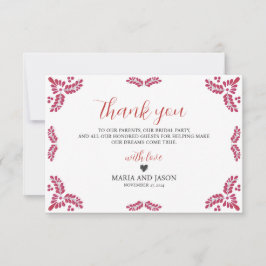 Tarjeta De Agradecimiento Mexican Talavera Red Floral Minimalist Wedding