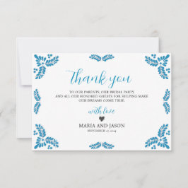 Tarjeta De Agradecimiento Mexican Talavera Turquoise Minimalist Wedding