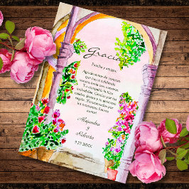 Tarjeta De Agradecimiento México Antiguo Pueblo Floral Colorido Aquarela Esp
